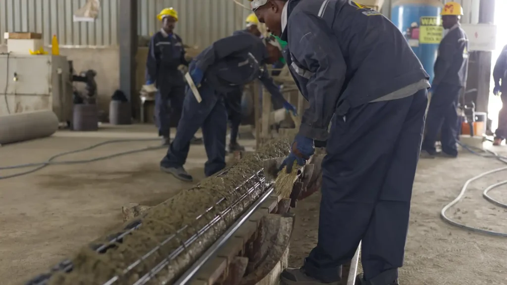 Precision concrete filling process for high-density infrastructure components.