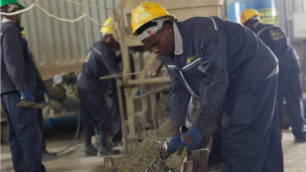 Precision concrete filling process for high-density infrastructure components.